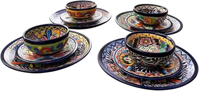 Handmade Talavera 12-Piece Dinnerware Set | Mexican Pottery (Seats 4)