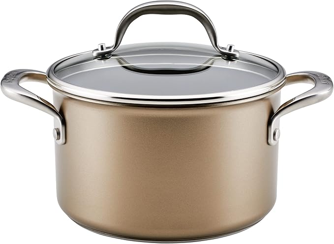 Anolon Ascend Hard Anodized Nonstick Saucepan/Saucepot and Lid - Good for All Stovetops (Gas Glass Top Electric &amp Induction) Dishwasher &amp Oven Safe with Stainless Steel Handle 4 Quart - Br