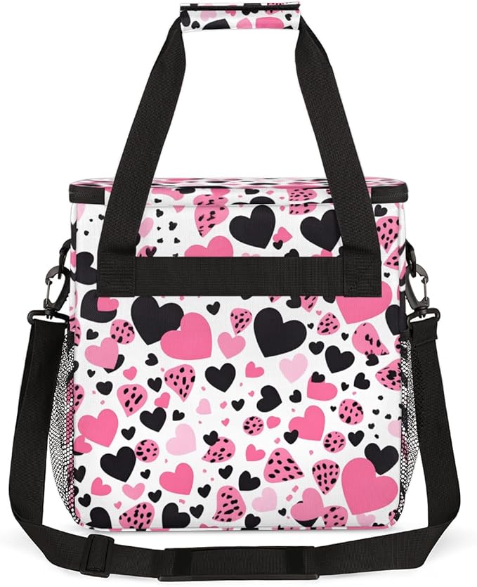 Heart Coffee Maker Carrying Bag Pink Black Portable Travel Storage Tote Bag Compatible with K-Mini or K-Mini Plus Single Serve Coffee Brewer Carrying Case with Multiple Pockets &amp Shoulder Strap