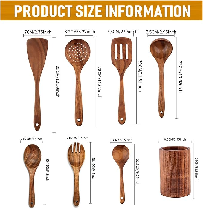 Wooden Kitchen Utensil Set 9-Piece Cooking Tools with Holder and Spoon Rest Wooden Spoons for Cooking