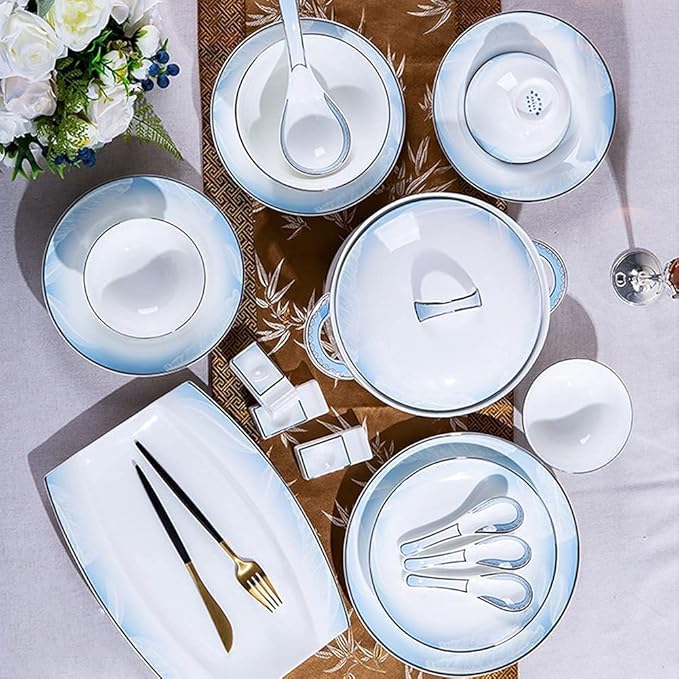 56/60Pcs Ceramic Dinnerware Set Bone China Tableware Dishes Plates Ceramic Combination Dinner Service Set Diner Set