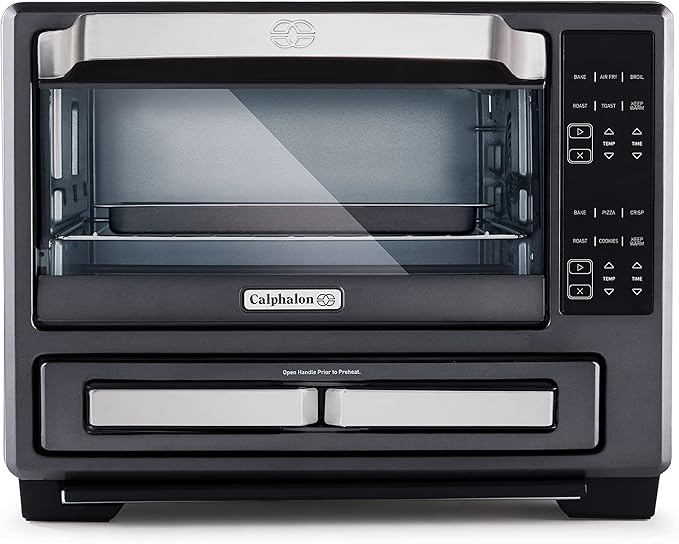 Calphalon Performance 12-in-1 Air Fry Toaster Oven with Dual Zone 12 Pizza Drawer Oven comboDigital Precision Controls Dark Stainless