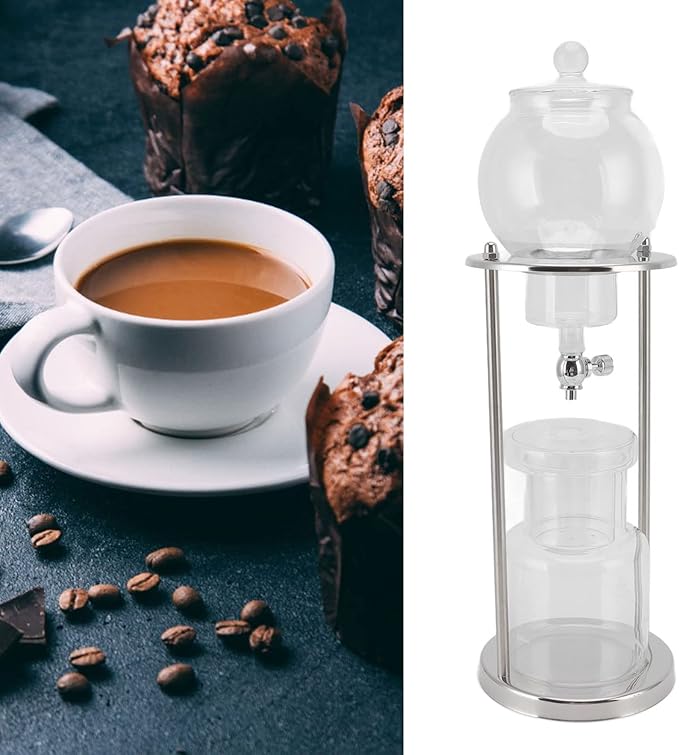 Cold Brew Coffee Maker 600ml Reusable Ice Coffee Machine Cold Brew Dripper Glass Filtering Transparent Stainless Steel Stand Coffee Dripper for Home Office
