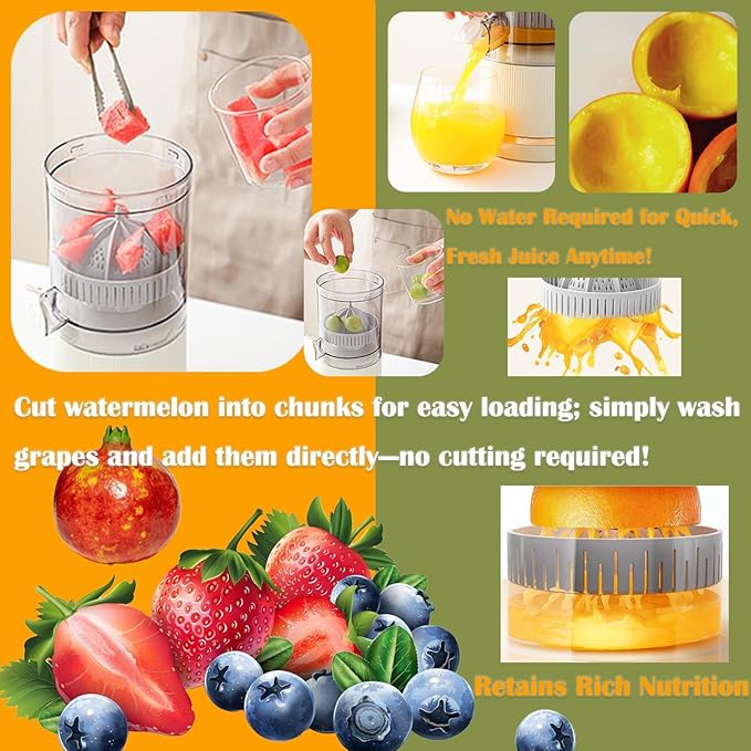 Portable Juicer Blender Electric Fruit Juicer with 4.3in Wide Mouth 90% High Juice Yield Electric Fruit Juicers600ml Rechargeable for Travel &amp Office(Blue)