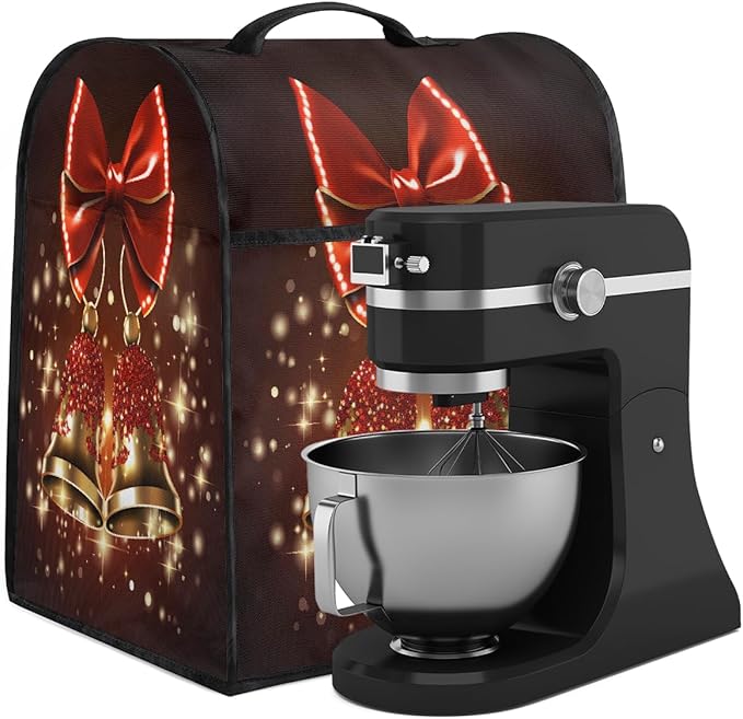 cfpolar Kitchen Aid Mixer Cover Compatible with 6-8 Quarts Christmas Red Bells Xmas Stand Mixer Cover Kitchen Aid Mixers Accessories Appliance Organizer Bag Dust Covers with Zipper Pocket