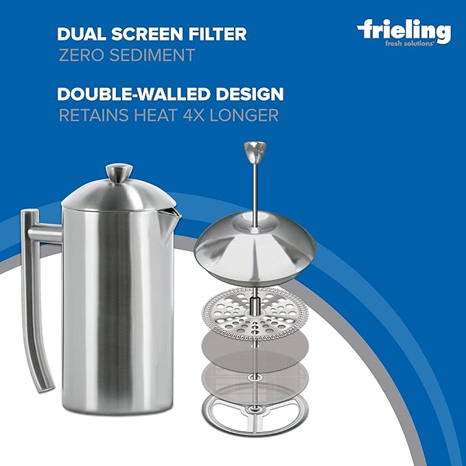 Frieling USA Double-Walled Stainless-Steel French Press Coffee Maker in Frustration Free Packaging Brushed 36 Ounces