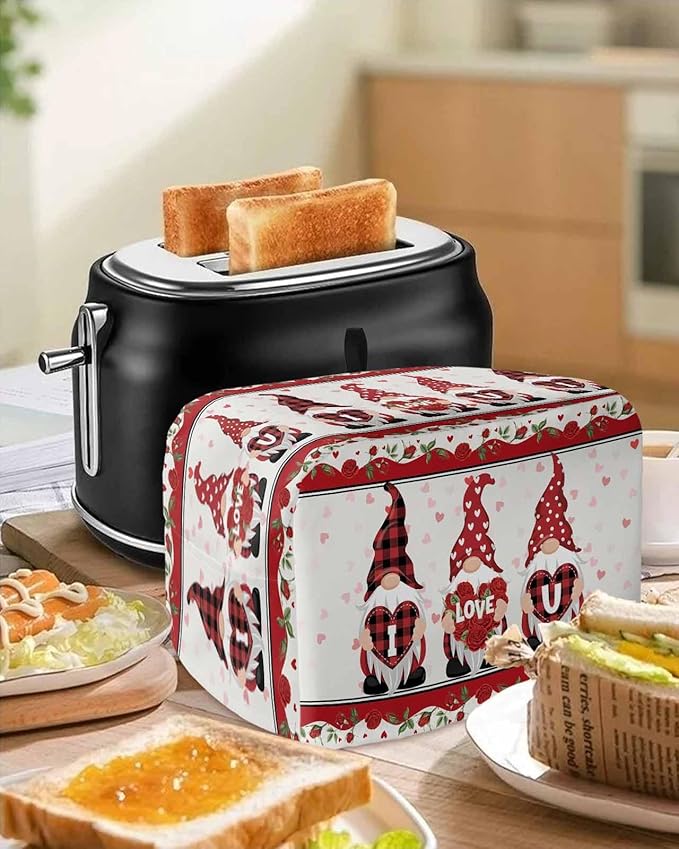 Toaster Dust Cover for Kitchen 4 Slice Happy Valentine's Day Gnomes with Love Heart Bread Maker Covers Toasters for Fingerprint Protector Washable Small Appliance Covers Accessories (12x11x8in)