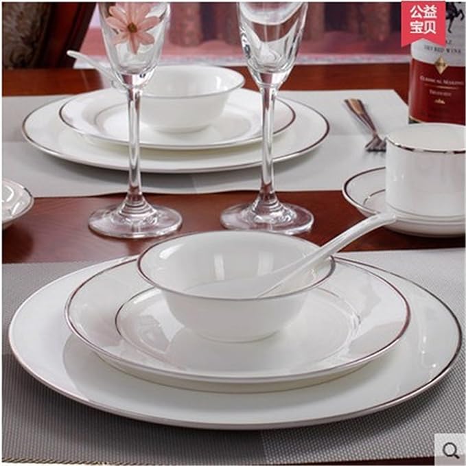 European Style Dinnerware Set Service for 4 Bone China Dinnerware Sets Unbreakable Porcelain Dinner Sets Coffee Cup and Saucer Tableware Set Steak Dinner Plates Dish Se pure white