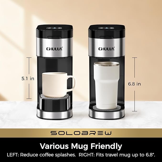 CHULUX SoloBrew Single Serve Coffee Maker for K Cup and Ground 3 Brew Sizes with Strong Button &amp Over Ice Feature 14oz Removable Reservoir for Home Travel RV Office and Dorm