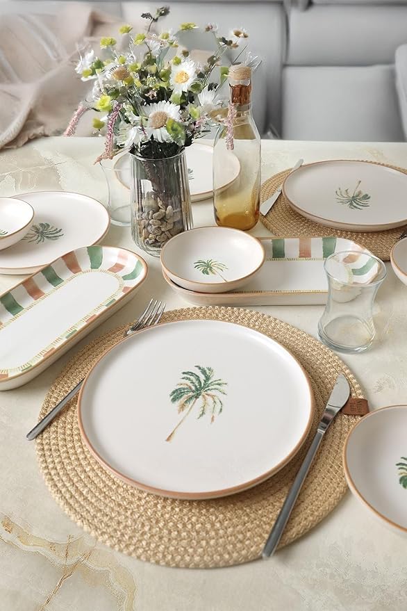 Dinnerware Set - Bronze Palm - 12 Pieces - 6 Persons - Stoneware