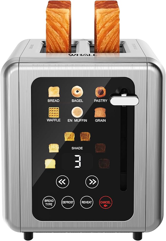 WHALL Touch Screen Toaster 2 SliceSmart Digital Toaster with 1.5 Wide Slots6 Shade Settings &amp 6 Bread TypesMemory FunctionCountdown TimerBrushed StainlessIdeal Kitchen Gift &amp Essential