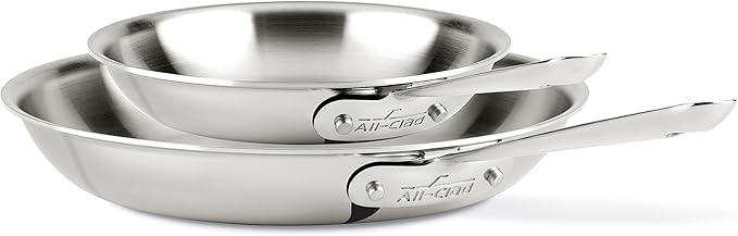 All-Clad D3 3-Ply Stainless Steel Fry Pan with Lid 12 Inch Induction Oven Broil Safe 600F Pots and Pans Cookware &amp D3 Stainless Steel Frying Pan 8 and 10 Inch Cookware Set 2 Silver