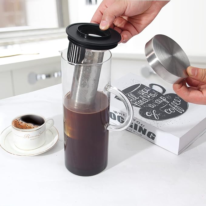 Deluxe Cold Brew Coffee Maker with Removable Stainless Steel Filter (Stainless Steel 44oz/1300ml/1.4QT)