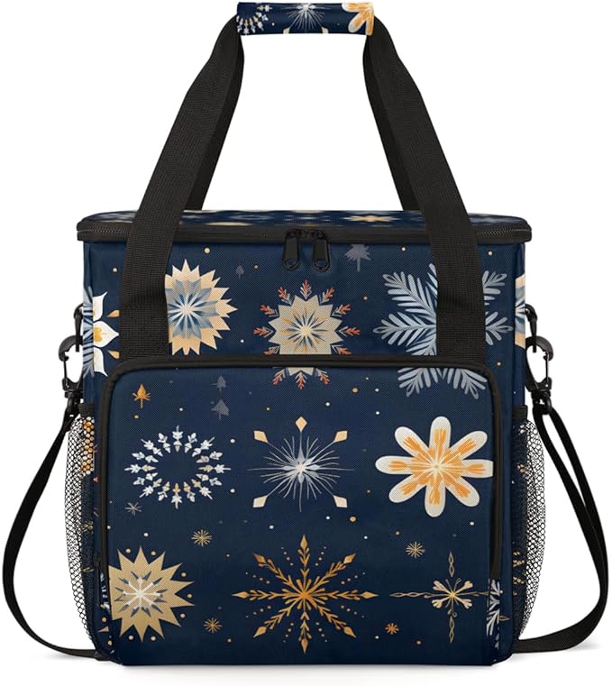 Christmas Snowflakes Coffee Maker Carrying Bag Mystical Snowflakes Travel Storage Bag Compatible with K-Mini or K-Mini Plus Single Serve Coffee Brewer Carrying Case with Pockets &amp Shoulder Strap