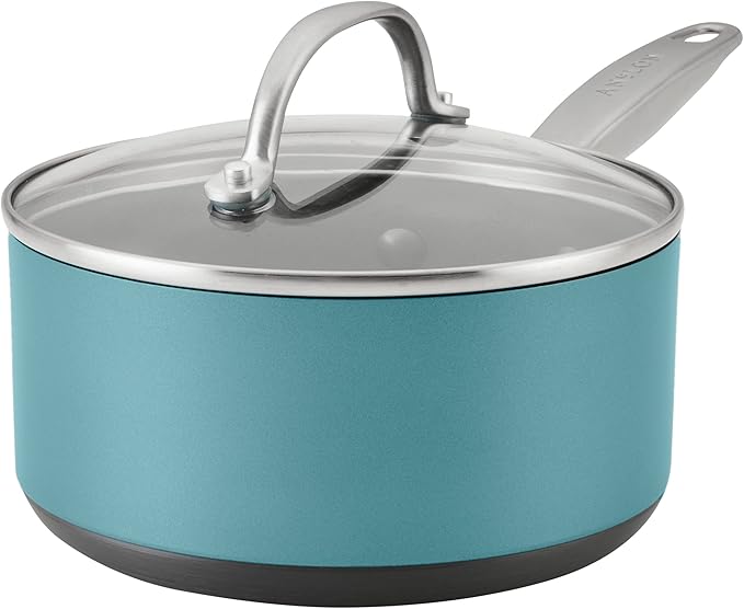 Anolon Achieve Hard Anodized Nonstick Sauce Pan with Lid 2 Quart Teal