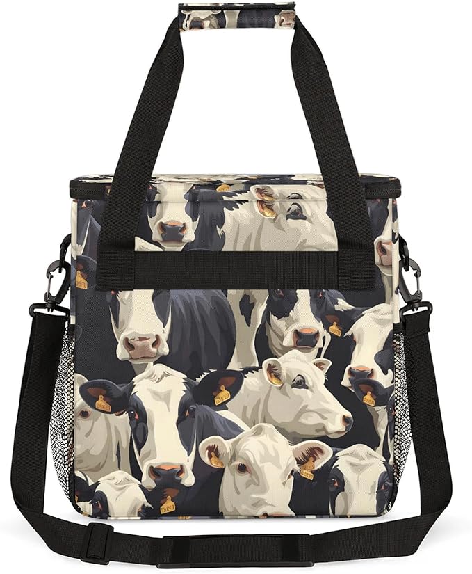 Cute Cow Print Coffee Maker Carring Bag Large Insulated Storage Organizer Case Tote Bags with Shoulder Strap for Travel Work Picnic