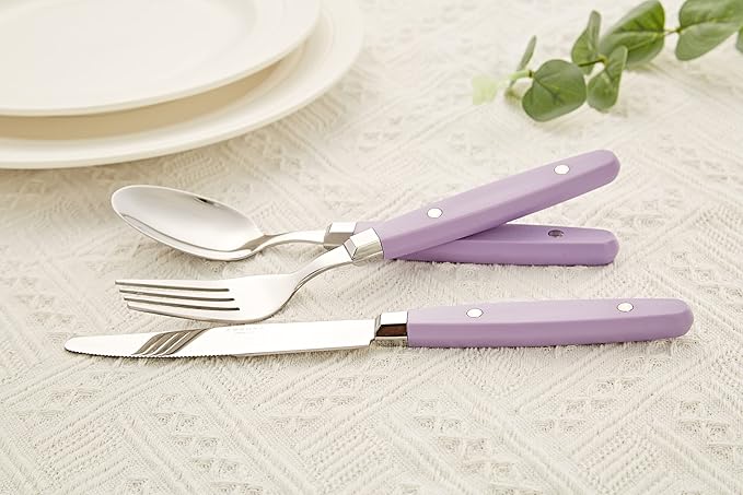 ANNOVA Silverware Set Retro/Rivet Colorful Stainless Steel Tableware Kitchen Flatware Set Utensils Includes Dinner Knives Forks Spoons Salad Forks &amp Dessert Spoons (Lilac 20 Pieces)