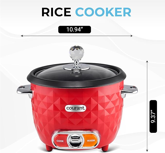 Courant Rice Cooker 10-Cup (Cooked) Steaming basket One-Touch Operation Automatic Keep Warm Function red