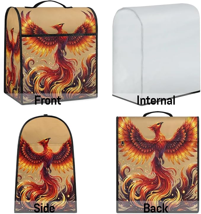 Kitchen Aid Mixer Cover Animal Phoenix Gold Stand Mixer Cover Compatible with 6-8 Quarts Stand Mixers Dust Covers with Zipper Pocket Foldable Washable Kitchen Aid Organizer Bag