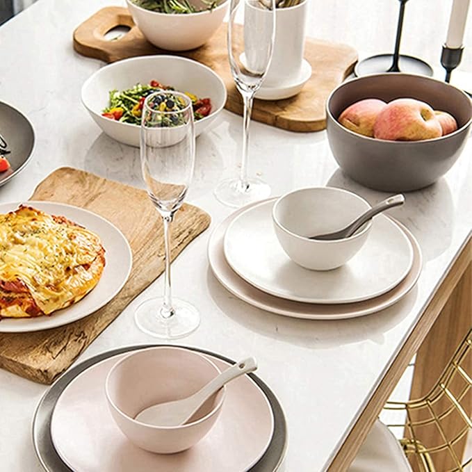 12 Pieces-Ceramics Dinnerware Set for 3 Modern Dinnerware Set Include Plates Bowl Set for Home Fruit Salad Snack