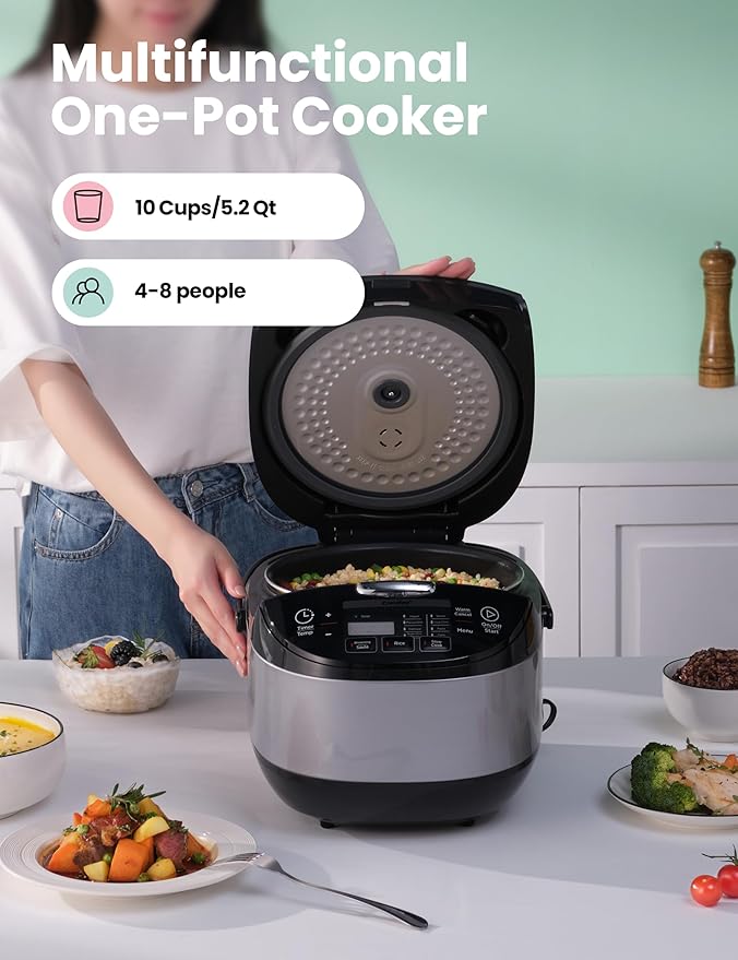 COMFEE' Rice Cooker Japanese Large Rice Cooker with Fuzzy Logic Technology 11 Presets 10 Cup Uncooked/20 Cup Cooked Auto Keep Warm 24-Hr Delay Timer