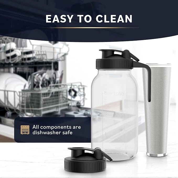 Home Hero Cold Brew Coffee Maker Glass Pitcher - Easy Mason-Style Cold Brew Jar - Smooth Iced Coffee Maker Experience - Leakproof Flip Cap &amp On-the-Go Lid for Iced Tea Pitcher - 64 Oz Black