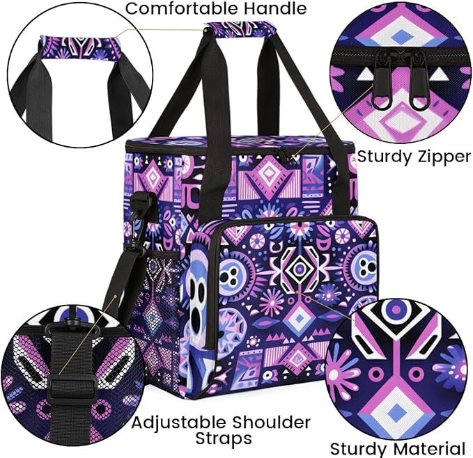 Ethnic Mandala Coffee Maker Carrying Bag Geometry Aztec Travel Storage Bag Compatible with K-Mini or K-Mini Plus Single Serve Coffee Brewer Carrying Case with Multiple Pockets &amp Shoulder Strap