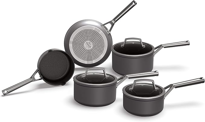 Ninja ZEROSTICK Premium 5-Piece Pan Set Long Lasting Non-Stick 3x Saucepans with Glass Lids 1x Milk Pan 1x Frying Pan Hard Anodised Aluminium Induction Compatible Grey C35000UK