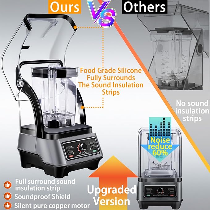 Professional blender Commercial Blender Smoothie Blender with Full Soundproof ShieldQuiet Blenders Heavy Duty Blenders with Strong and Quiet Professional-Grade Power Self-Cleaning 70 Oz 2200W