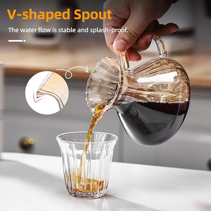 Bincoo Pour Over Coffee Maker Set650ML Borosilicate Glass Carafe with Coffee Driper&amp50pcs Paper FilterGlass Coffee Maker for Home Café Restaurant(Champagne)