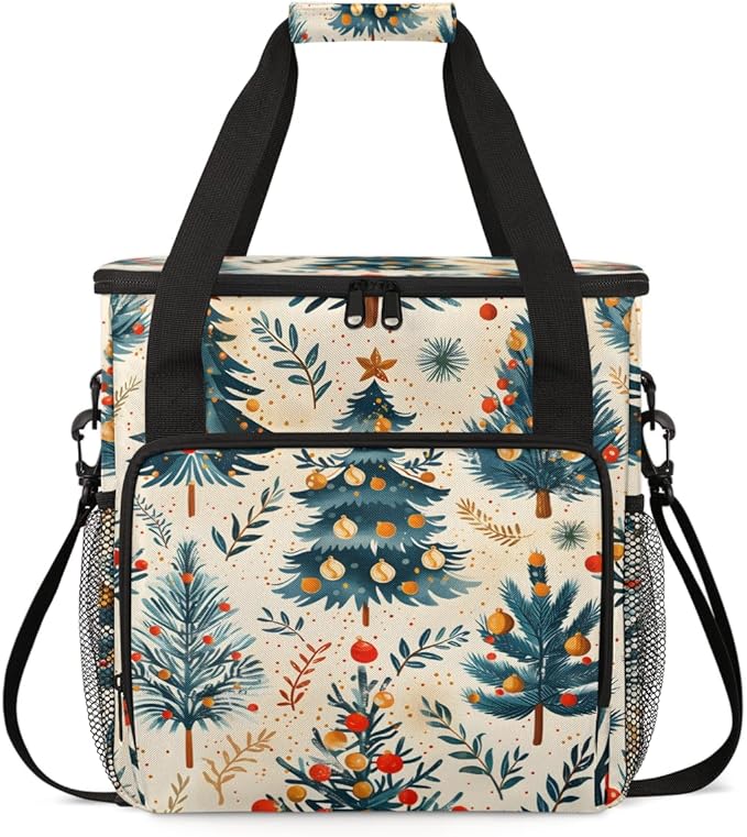 Bright Xmas Tree Coffee Maker Carrying Bag Portable Travel Storage Tote Bag Compatible with K-Mini or K-Mini Plus Single Serve Coffee Brewer Carrying Case with Multiple Pockets &amp Shoulder Strap