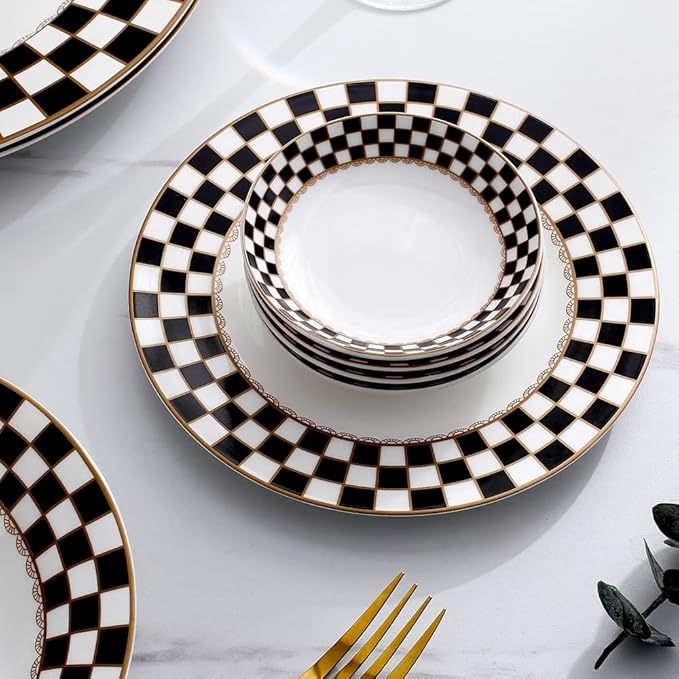 Porlien Checker Dinnerware Sets for 4 &amp Mug Sets for 2