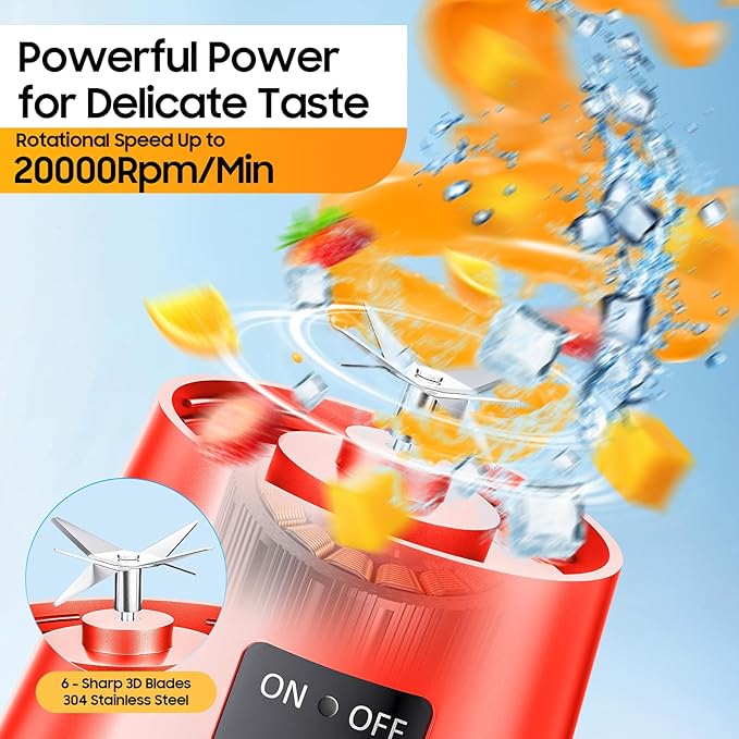 2026 Newly Upgraded Portable Smoothie Blender - Cordless Personal Blender Type-C Rechargeable 13Oz Juice Cup BAP Free 20000Rpm Speed Powerful Blending Freshly Squeezed in Sports/Office