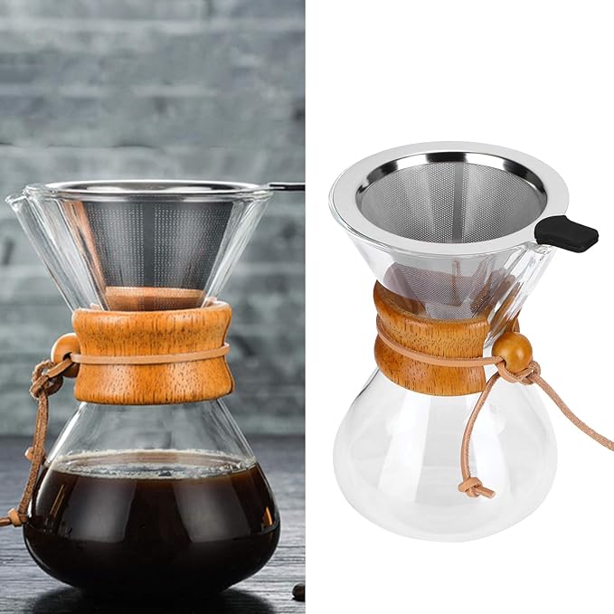 Atyhao Coffee Maker High-Temperature Glass Coffee Drip Brewing Pot with Stainless Steel Filter(400ml)