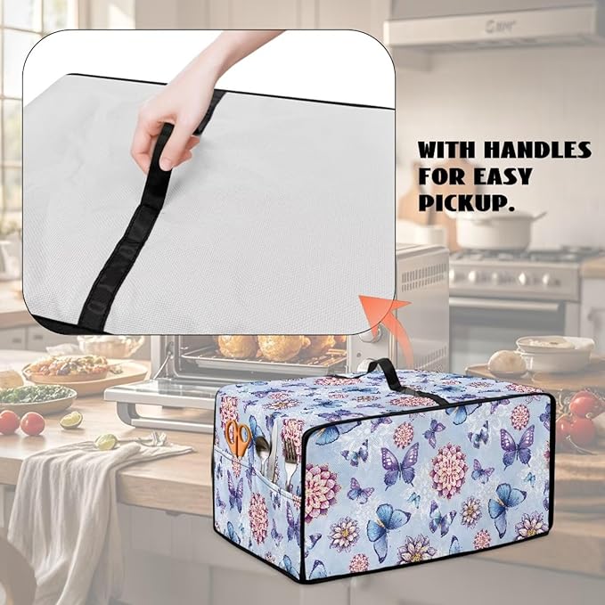 Butterfly Toaster Oven Cover Wide Slot Boho Mandala Print Toaster Oven Air Fryer Cover Dustproof Universal Fit Most Standard Toasters Blue