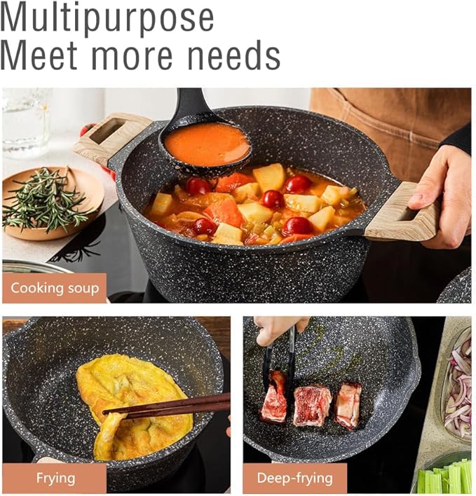 White Kitchen Cookware Sets 7 Piece Nonstick Pots and Pans Set Granite Cooking Set for Induction &amp Dishwasher Safe Oven Stovetop PFAS and PFOA Free