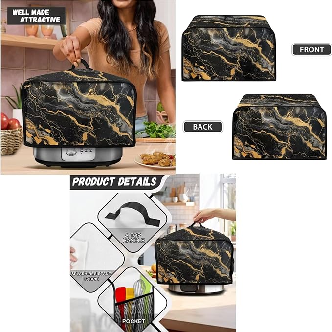 Black Marble Kitchen Appliance Cover Set - Universal Blender Slow Cooker Toaster &amp Waffle Maker Covers