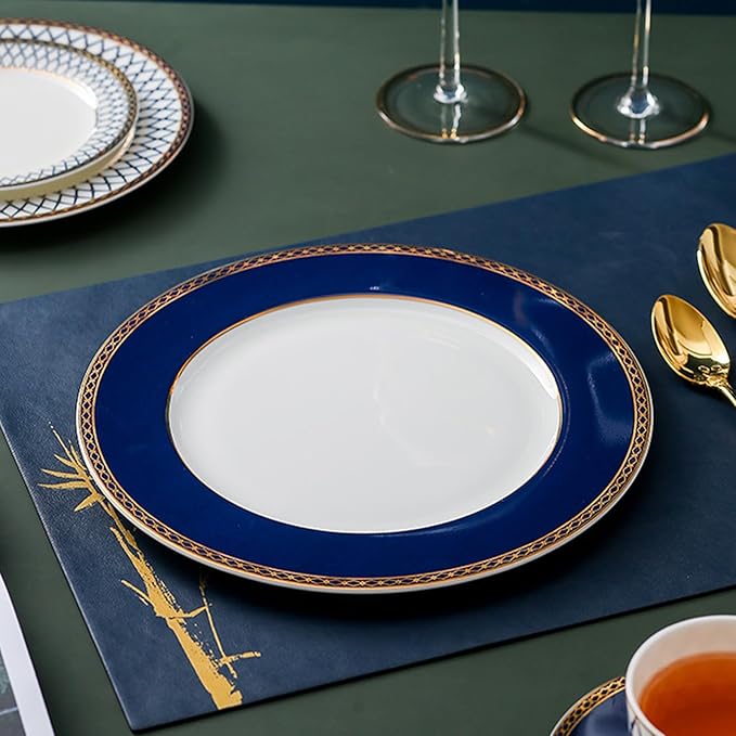 European Style Dinnerware Set Service for 4 Bone China Dinnerware Sets Unbreakable Porcelain Dinner Sets Coffee Cup and Saucer Tableware Set Steak Dinner Plates Dish Set New Blue-002