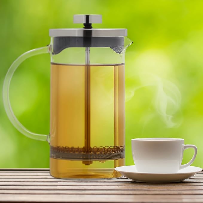 Relaxdays Coffee Maker Manual Press Pot Strainer Insert 600 ml Glass &amp Stainless Steel Transparent/Silver 80% glass 20% stainless steel