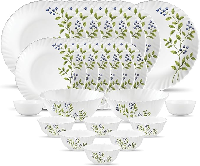 Laopala Opal Glass Novo Lush Green Dinner Set 23 Pcs White