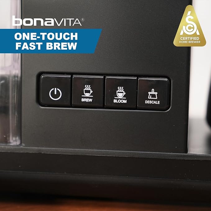 Bonavita Enthusiast 8 Cup Drip Coffee Brewer Pour Over SCA Certified Coffee Machine with Glass Carafe Stainless Steel Panel Removable Reservoir