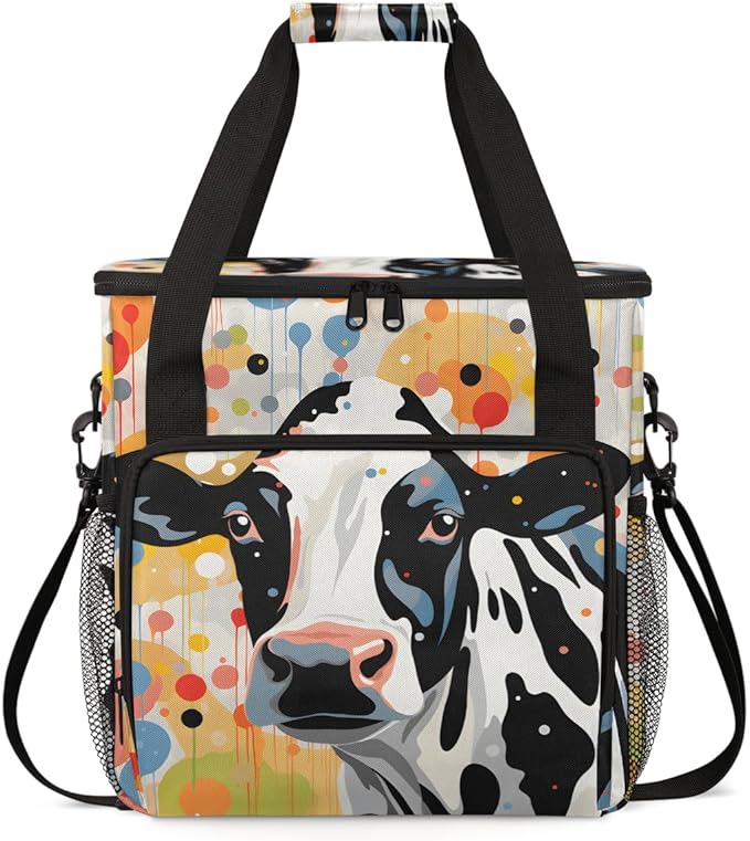 Watercolor Cow Coffee Maker Carrying Bag Colorful Cow Travel Storage Bag Compatible with K-Mini or K-Mini Plus Single Serve Coffee Brewer Carrying Case with Multiple Pockets &amp Shoulder Strap
