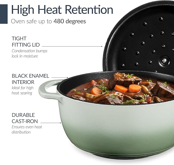 Best Choice Products Non-Stick Pot &amp Pan Cookware Set Cast Iron 2Qt Skillet W/Lid 10 Grill Or Griddle Pan W/Press 6Qt Enameled Dutch Oven Non-toxic For Cooking &amp Grilling - Sage