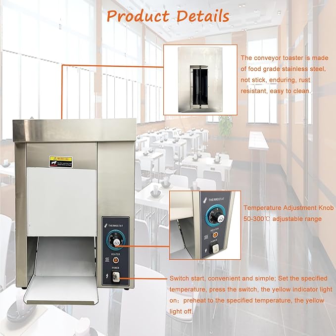 Commercial Small Hamburger Buns Toaster Stainless Steel Bread Toasting Machine with Adjustable Temperature and Thickness 110V 2000W 50℃-300℃