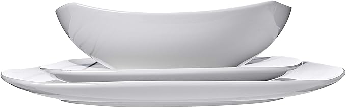 Amazon Basics 18-Piece Kitchen Dinnerware Set - Square Plates Bowls Service for 6 - Gray Soft Lines
