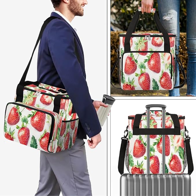 Strawberry Fruit Coffee Maker Carring Bag Travel Carrying Storage Tote Bag Compatible with Keurig K-Mini or K-Mini Plus Portable Single Serve Coffee Brewer Case with Pockets for K-cup Pods