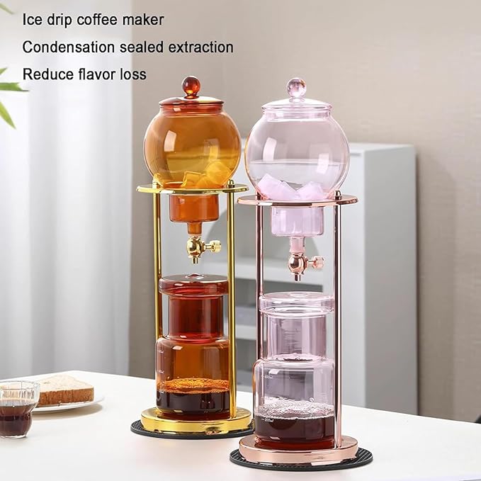 Cold Drip Coffee Maker 600ml Cold Brew Coffee Tower Slow Drip Technology Metal Bracket 600ml Large Capacity Borosilicate Glass Pot for Home Office 4-6 Cups