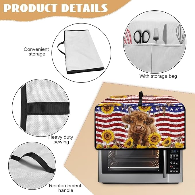 Doojoayie 4 Slice Toaster Cover Bread Machine Cover with Top Handle Design Kitchen Small Appliance Dust Protetor Stain Resistant Universal Fit Sunflower Highland Cow 4 Print