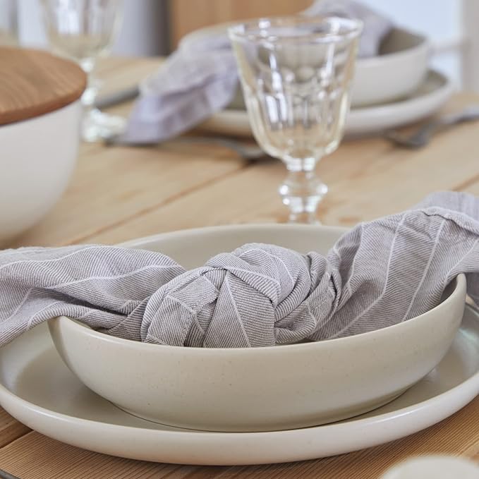 Casafina Ceramic Stoneware 18-Piece Place Setting Service for 6 with Pasta Bowls - Pacifica Collection Vanilla | Microwave &amp Dishwasher Safe Dinnerware Set | Food Safe Restaurant Quality Tablewar