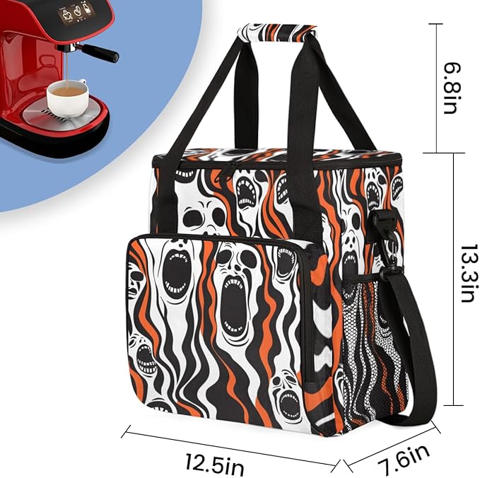 Magical Spooky Ghost Coffee Maker Carrying Bag Portable Travel Storage Tote Bag Compatible with K-Mini or K-Mini Plus Single Serve Coffee Brewer Carrying Case with Multiple Pockets &amp Shoulder St